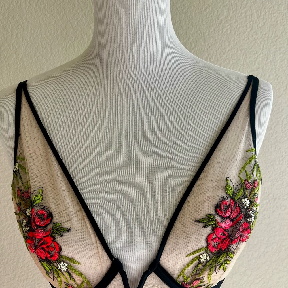 Victoria's Secret Black and Pink Floral Sheer Bralette